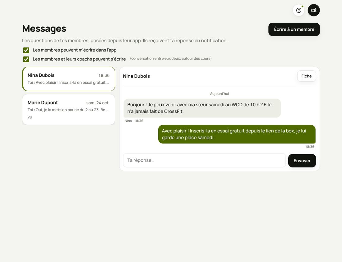 Messagerie de la box côté gérant