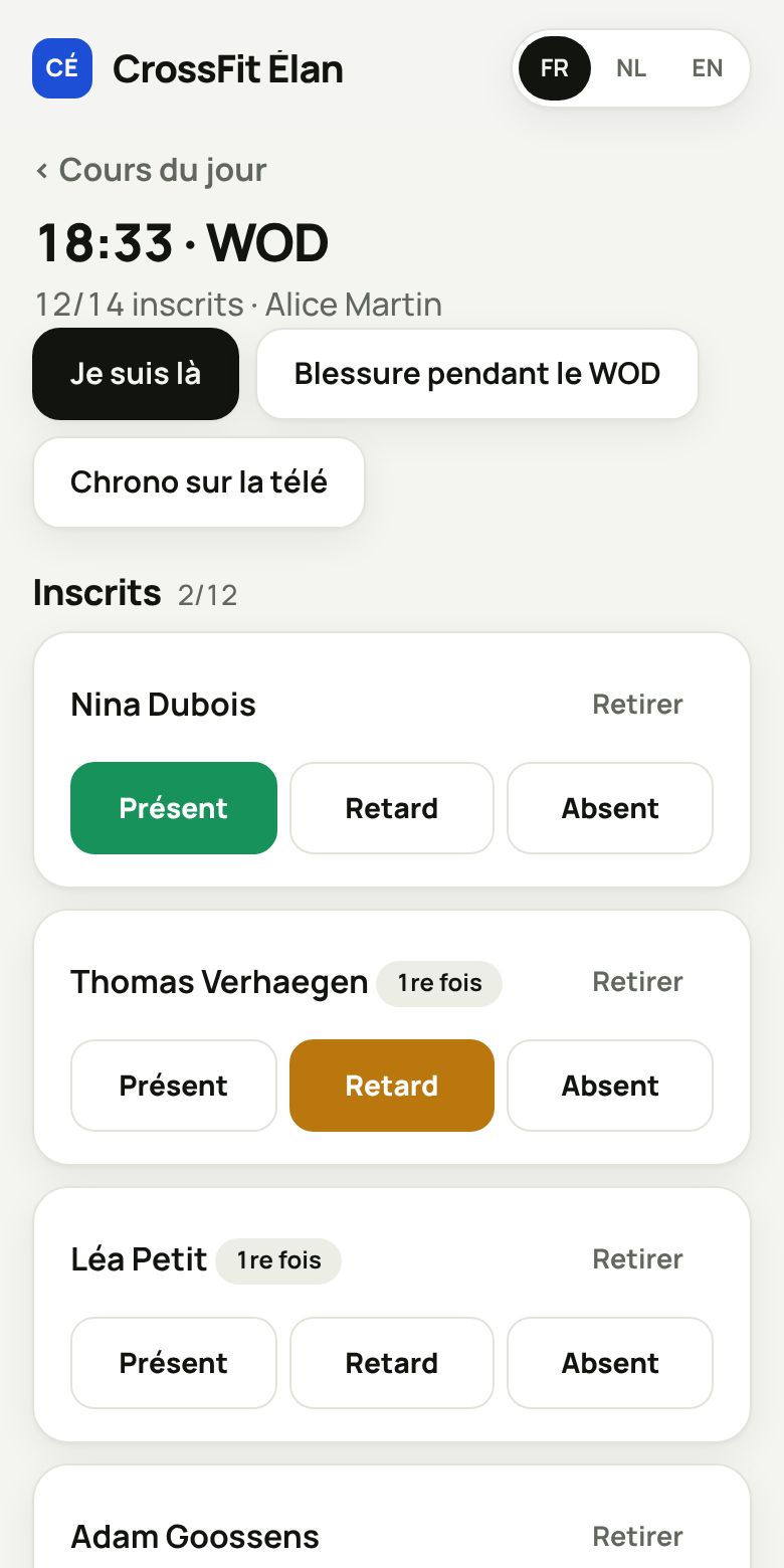 Présences du cours dans l'espace coach