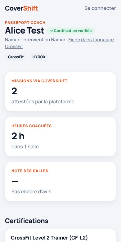 Passeport d'un coach : certification vérifiée, missions, heures