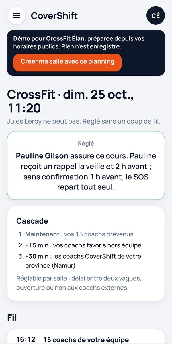 SOS de remplacement réglé dans CoverShift