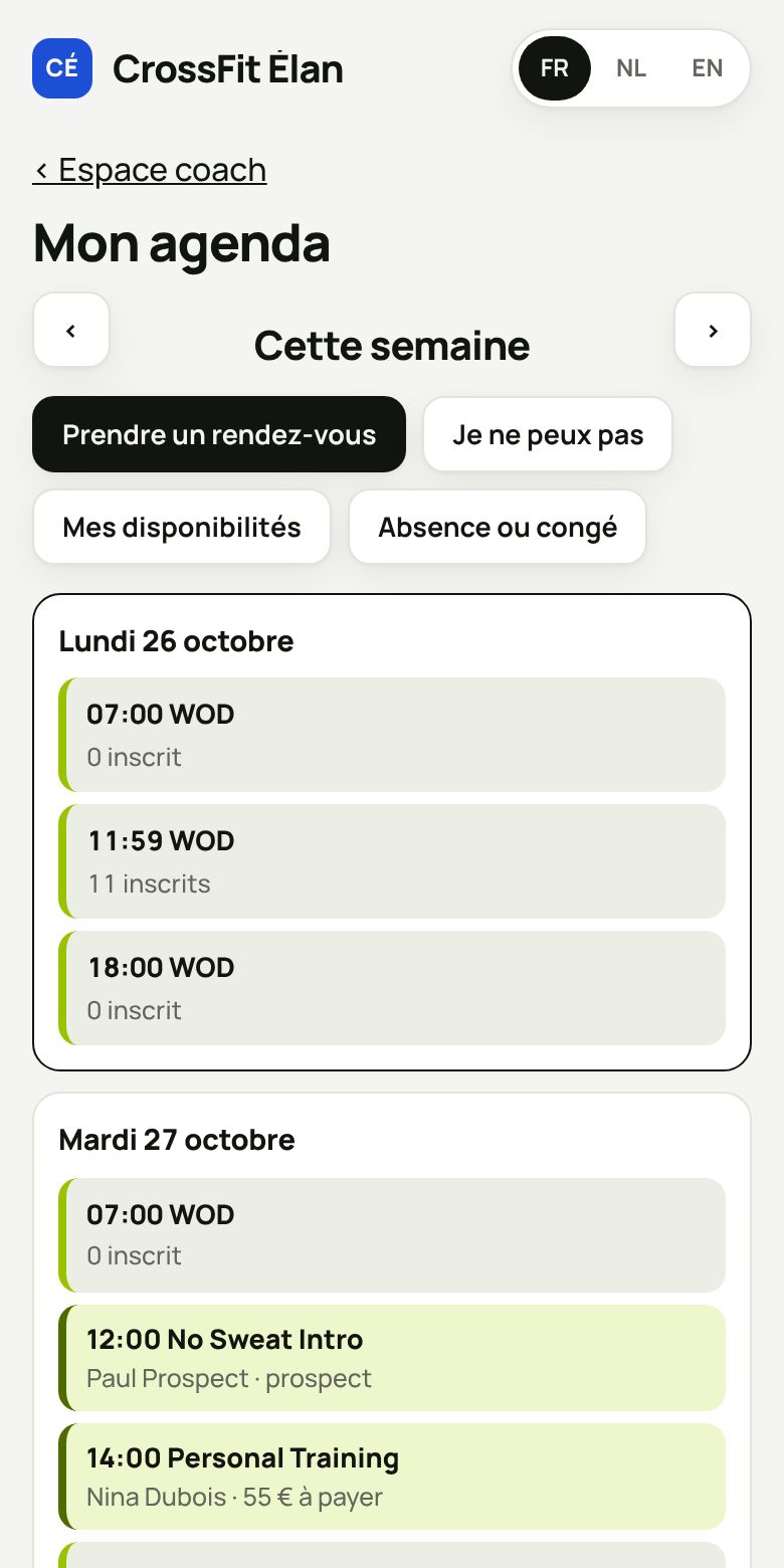 Agenda du coach dans WNGMN